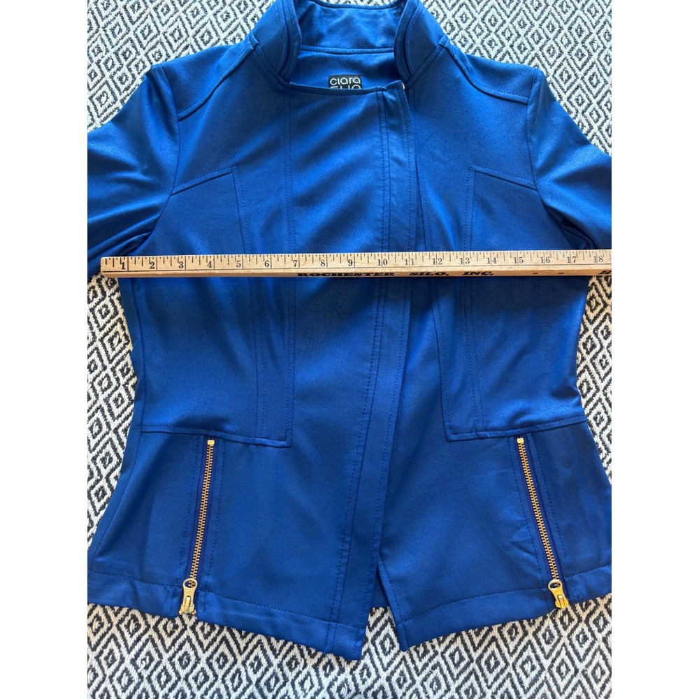 Clara Sunwoo Women Blue Textured Mock Neck Moto Jacket Small Cobalt Blue - Picture 6 of 9